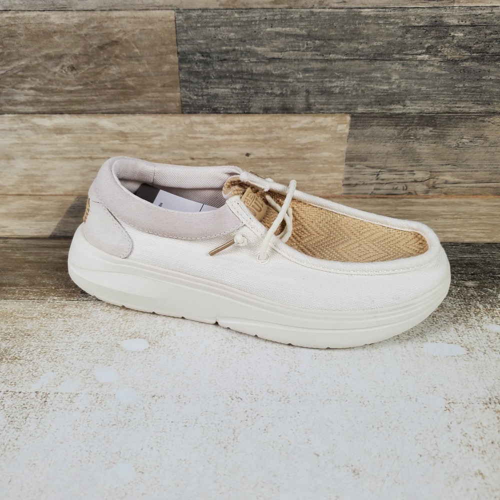 HEY DUDE Wendy Comf Woven Womens Loafers Shoes Sz 7 Egret Slip On Comfort